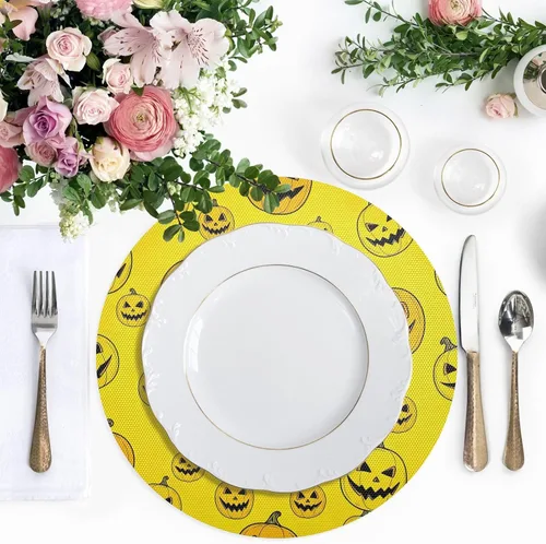 Vista 5 de Yellow Pumpkins Dining Room Table Placemats, Non Slip Placemats Set Washable for Kitchen Table one sizex6