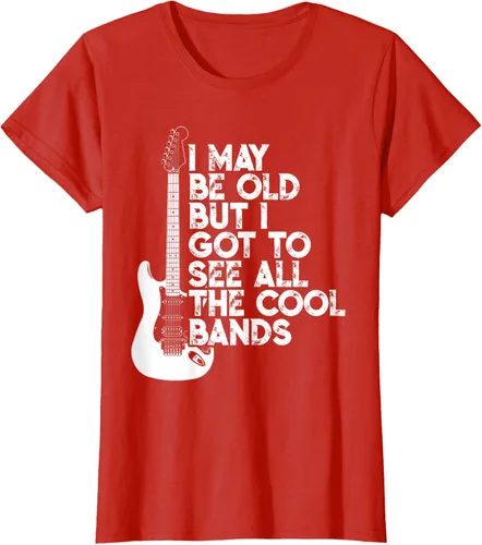 Vista 93 de Camiseta con texto en inglés "I May Be Old But I Got to See All The Cool Bands" Negro