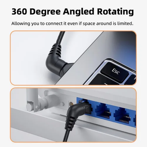 Vista 4 de chenyang Cable de extensión de red Ethernet en ángulo dual CAT6 RJ45 de 90 grados con rotación de 360 grados de 0.7 ft