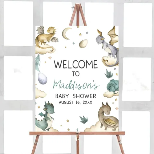 Vista 24 de Letrero de bienvenida para baby shower, personalizado, tema de dinosaurio para eclosionar, varios tamaños