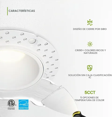 Vista 3 de ASD Iluminación empotrable LED de 2" sin moldura, 15 W 120 V, luz de techo redonda comercial regulable, sin lata, con caja de conexiones, 5 CCT
