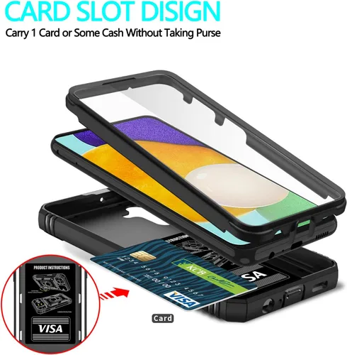 Vista 4 de Funda para Galaxy A13 5G, funda para Galaxy A04S con 3 protectores de pantalla de vidrio templado con soporte de anillo integrado + cubierta