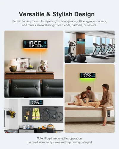Vista 11 de Reloj de pared digital, reloj digital de pantalla grande de 40 cm con luz nocturna, reloj de pared con DST, alarma, LED, fecha, semana, temperatura