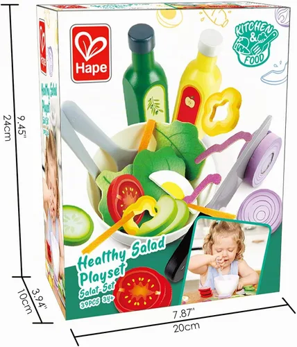 Vista 3 de Hape Juego de ensalada de madera saludable 39 piezas de juego de ensalada de simulación con utensilios e ingredientes para niños pequeños a partir