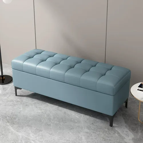 Vista 13 de Tufted Leather Storage Bench End of Bed Upholstered Entryway Ottoman Chest Café claro