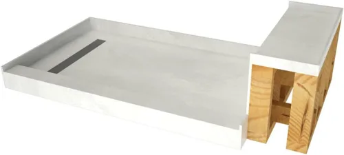 Vista 6 de Tile Redi RT3660L-BN-RB36-KIT - Sartén y banco de ducha con drenaje izquierdo, base de ducha de un bordillo, banco, drenaje de PVC de 2 pulgadas