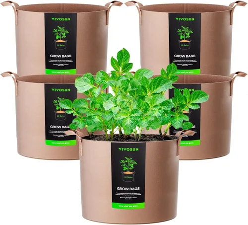 Vista 26 de VIVOSUN - Paquete de 5, 1 galón, bolsas para cultivar de tela no tejida gruesa resistente con asas Negro
