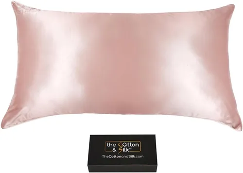Vista 11 de Funda de almohada de seda de morera 22 Momme (cierre envolvente en la parte posterior), colección elegante, tamaño Queen, caramelo + crema