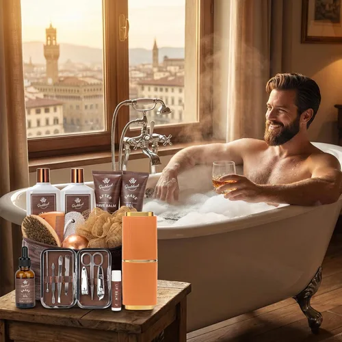 Vista 3 de Juego de 21 cestas de regalo de sándalo para el baño y el cuidado del cuerpo para hombres, regalos del día del padre para papá, juego de regalo