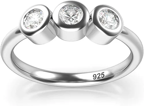 Vista 2 de Metal Factory Anillo de compromiso de plata de ley con 3 circonitas cúbicas