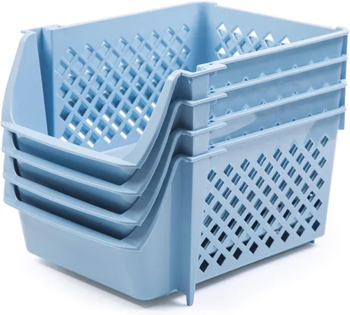Vista 8 de 4 piezas de canastas de almacenamiento apilable para alimentos, aperitivos, juguetes, artículos de tocador, contenedores de almacenamiento