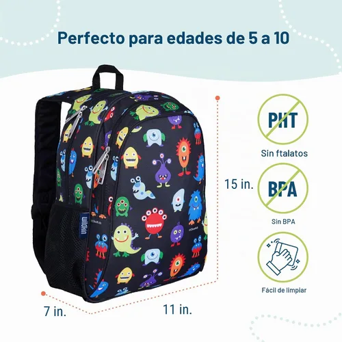 Vista 3 de Wildkin - Mochila de 15 pulgadas para niños, monstruos