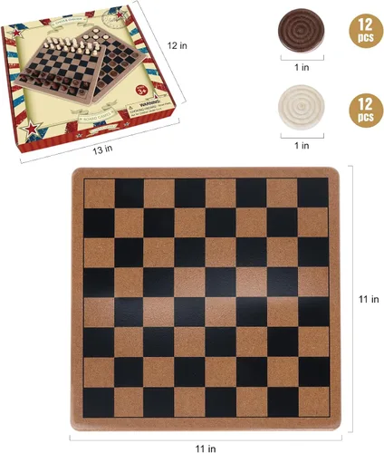 Vista 2 de GOTHINK Juego de mesa de ajedrez y damas de madera 2 en 1, juego clásico para niños y adultos, juego de ajedrez de 11 pulgadas, perfecto para viajes
