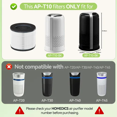 Vista 2 de AP-T10FL Filtro de repuesto apto para Homedics compatible con los modelos de purificador de aire HoMedics TotalClean AP-T10-BK y AP-T10-WT filtro