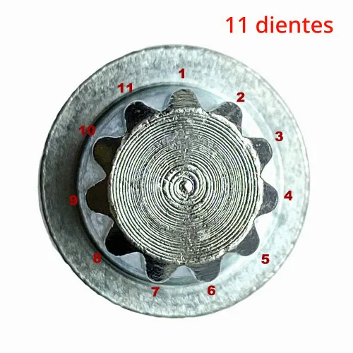 Vista 2 de Adaptador antirrobo de llave de tuerca de bloqueo de rueda de 11 estrías 8D0601139F001 compatible con ABC 11 dientes (puntiagudos) 1997-2007 VW