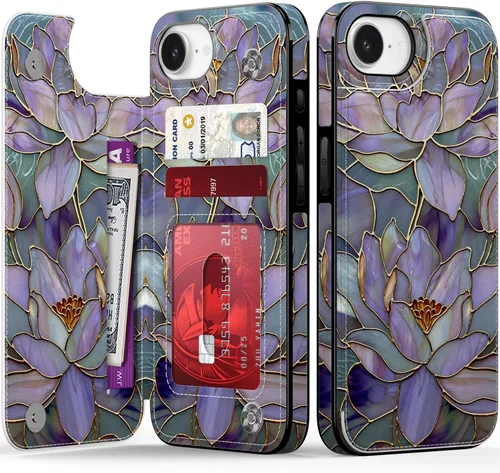 Vista 153 de FUNMIKO Funda tipo cartera para iPhone 13 con tarjetero, bloqueo RFID, protección de grado militar y obras de arte impresas con rayos UV, cierre