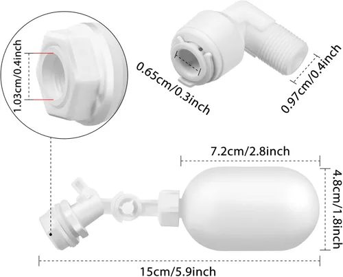 Vista 2 de Mudder Paquete de 2 válvulas de bola de flotación de 1/4 de pulgada de plástico ajustable para estanques, tanque de agua, bomba, canal, acuarios