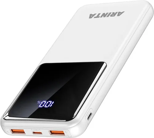 Vista 10 de Cargador portátil Power Bank de 10000 mAh PD 22.5 W, pantalla LED y entrada USB-C, artículos esenciales de viaje, compatible con teléfonos Negro