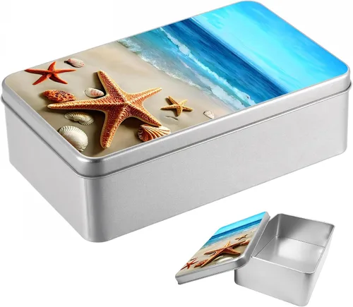Vista 57 de Caja de lata de metal con tapa, contenedor de almacenamiento rectangular vacío de hojalata, estuche de lata portátil ligero para manualidades