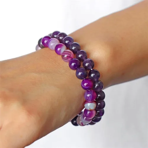 Vista 4 de Risyfjew 3 pulseras de cristal curativo para mujer de 0.315 in de piedra natural con cuentas elásticas de amatista, regalos de joyería
