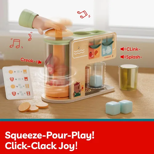 Vista 3 de TOP BRIGHT Dispensador de Bebidas de Madera para Juegos de Simulación, Juegos de Comida para Cocina Infantil con Tazas, Insertos de Jugo, Cubitos
