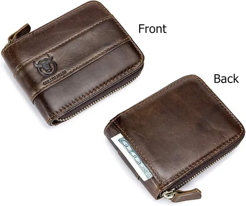 Vista 3 de Cuero auténtico hombres billetera cremallera RFID bloqueo vintage billeteras billeteras billeteras
