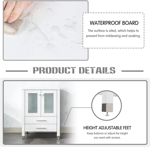 Vista 7 de LUCKWIND 36" Bathroom Vanity Combo with Sink, 24"+12.6" Width, Painted Bathroom Storage Cabinet with 5 Drawers, Including Tempered Glass Round