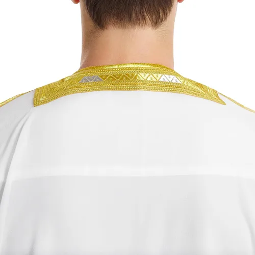 Vista 6 de Abaya Dubai Jalabiya Thobe Muslim Ramadan Robe Arab Camisa Abaya Hombres Bordado Gasa Cubierta Blanco