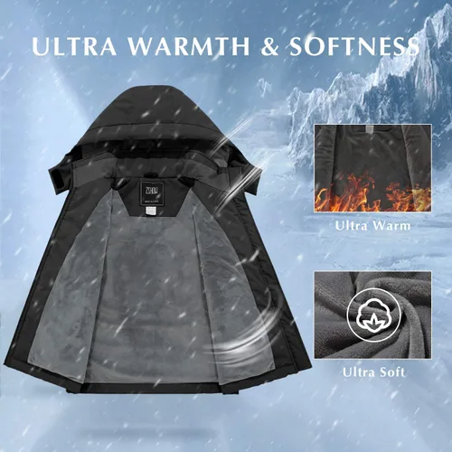 Vista 5 de ZSHOW Chaqueta de esquí para niña, impermeable, abrigo de invierno de forro polar con capucha