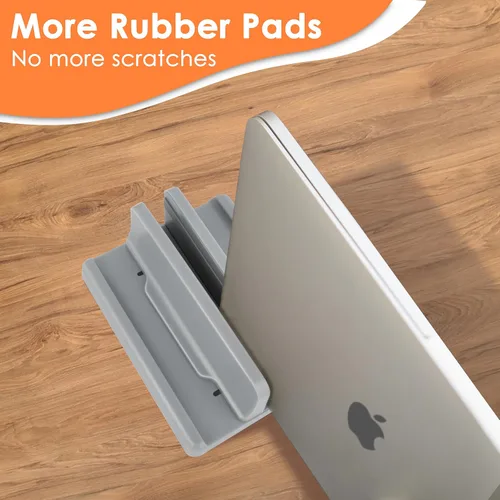 Vista 2 de Soporte vertical para laptop, plástico ABS, base ajustable de hasta 15 pulgadas, ahorro de espacio para MacBook/Surface/iPad/mini PC (gris espacial)