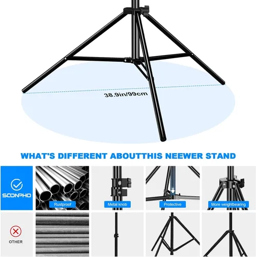 Vista 7 de Paquete de 2 soportes de luz resistentes de 9.2 pies / 110 pulgadas con resorte de aluminio acolchado para trípode, carga máxima: 22.0 lbs ajustable