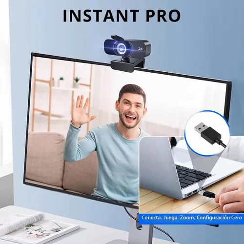 Vista 4 de Cámara web 2K para computadora/laptop/escritorio/PC, cámara con micrófono, USB Plug&Play, corrección automática de poca luz, cubierta de privacidad