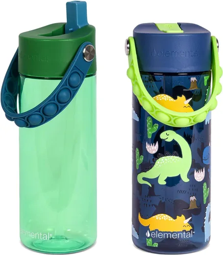 Vista 10 de Elemental Botellas de agua para niños – Botella de agua para niños Splash para la escuela con mango Pop-it – Botella de agua de plástico Tritan sin