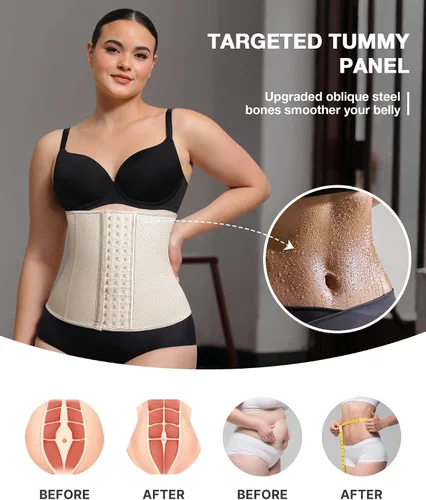 Vista 2 de Entrenador de cintura para mujer, corsé de látex bajo el busto, corsé de control de abdomen, faja deportiva de reloj de arena, Piel
