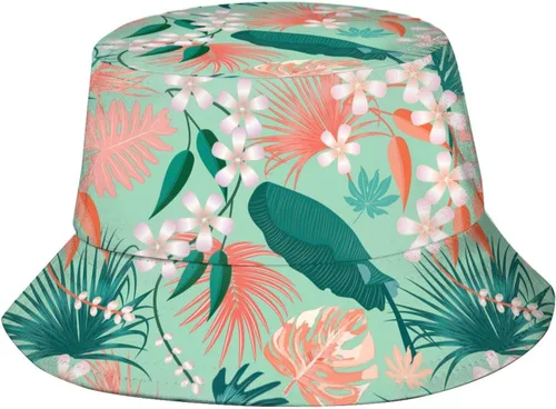 Vista 6 de Sombrero de sol hawaiano con flores hawaianas para hombres y mujeres, protección solar, sombreros de ala ancha, plegable, gorra Boonie de viaje