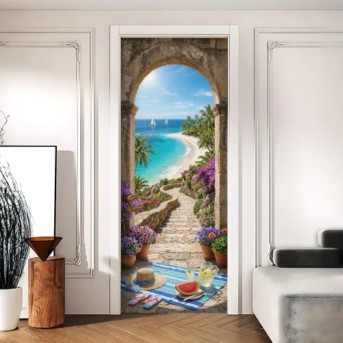 Vista 23 de Enchanted Secret - Mural para puerta de jardín, despegar y pegar, cubiertas decorativas de puerta de arco floral talladas vintage, adhesivo