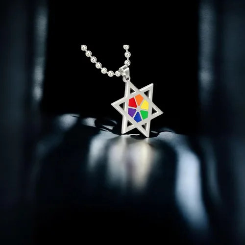 Vista 6 de Collar con colgante de estrella de David de arco iris, judío, gay, lesbiana, LGBTQ, judaísmo y orgullo
