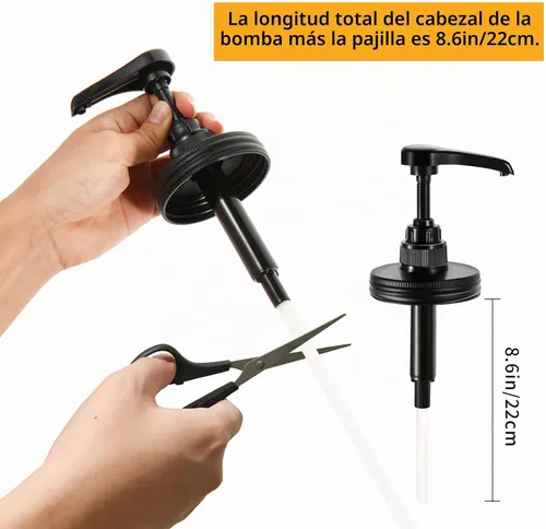 Vista 5 de 2 paquetes de dispensador de jarabe de tarro masón, dispensador de jarabe de café para tarro Mason de boca regular, bomba de plástico inoxidable