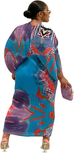 Vista 6 de Vestido sexy de fiesta de cóctel con mangas de murciélago y cuello en V profundo estampado con volantes