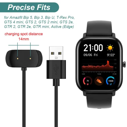 Vista 2 de Kissmart Cable de carga para Amazfit Bip 5, Bip 3, Bip U, T-Rex Pro, GTS 4 Mini, GTS 2, GTS 2 Mini, GTS 2e, GTR 2, GTR 2e, GTR Mini, activo, cable