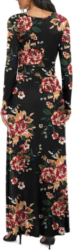 Vista 4 de LILBETTER - Maxi vestido casual, de manga larga, cuello en V, holgado, liso y largo para mujer