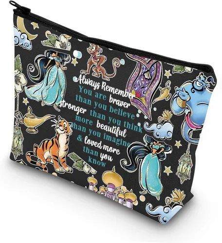 Vista 8 de LEVLO Bolsa de maquillaje de princesa árabe con cremallera para fanáticos del cine (Always Jasm)
