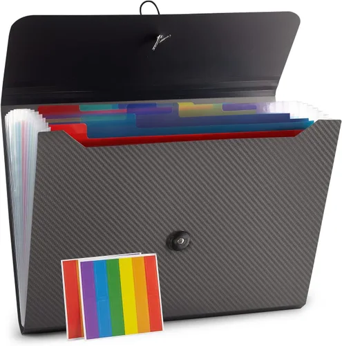 Vista 8 de Carpeta de archivos expandible con 13 bolsillos, carpeta de archivo de acordeón para documentos, organizador estético de papel negro