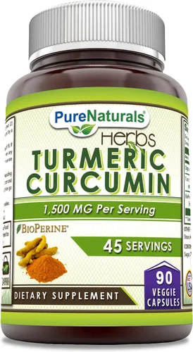 Vista 4 de Pure Naturals Curcumina de cúrcuma con bioperina 2250 mg por porción suplemento Cápsulas vegetales Sin OMG Sin gluten Fabricado en Estados