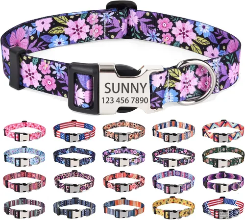 Vista 25 de Mihqy Collares de perro personalizados, collar de perro personalizado con nombre y número de teléfono, múltiples patrones y 4 tamaños de collar