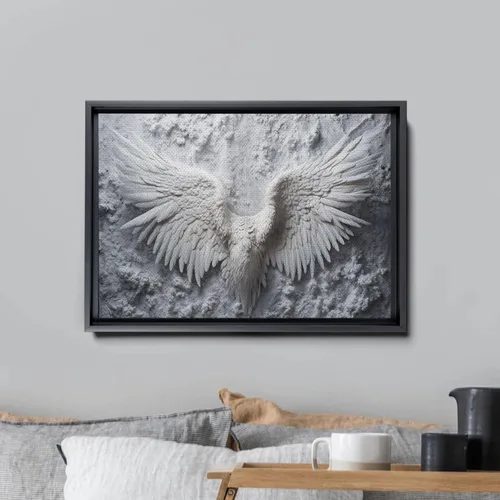 Vista 3 de White Angel Wing Painting on Canvas, Abstract Modern Minimalist 3D Texture Acrylic Artwork for Tranquil Bedroom Wall Art Decor