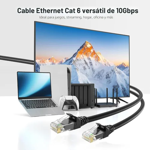 Vista 2 de Cable Matters Cable Ethernet Snagless Cat 6 de 10 Gbps, 5 pies, color negro 24 AWG cobre desnudo, RJ45 chapado en oro, PoE++, ancho de banda