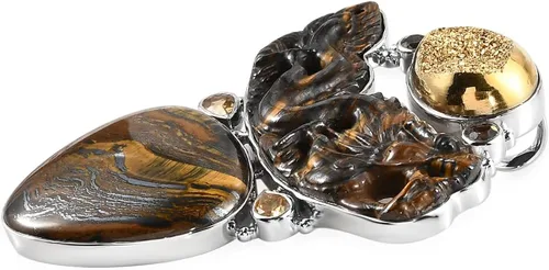 Vista 4 de SHOP LC Tigers Eye Multi Gemstone Trillón tallado 925 plata esterlina chapado en platino colgante para mujeres joyas regalos Ct 83.24 boda