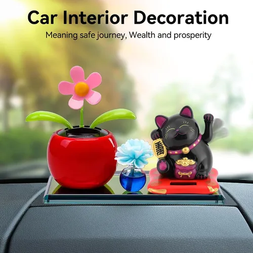 Vista 6 de Agatige Gato de la suerte alimentado por energía solar, brazo agitador chino de la suerte, adorno de gato de la suerte Feng Shui, decoración de gato