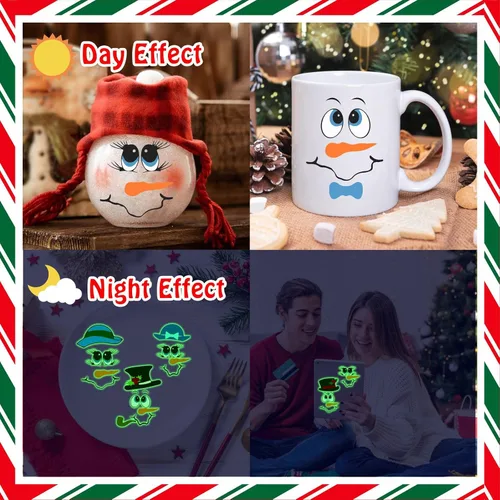 Vista 2 de Calcomanías de cara de muñeco de nieve para manualidades, calcomanías de Navidad que brillan en la oscuridad, decoraciones de muñeco de nieve